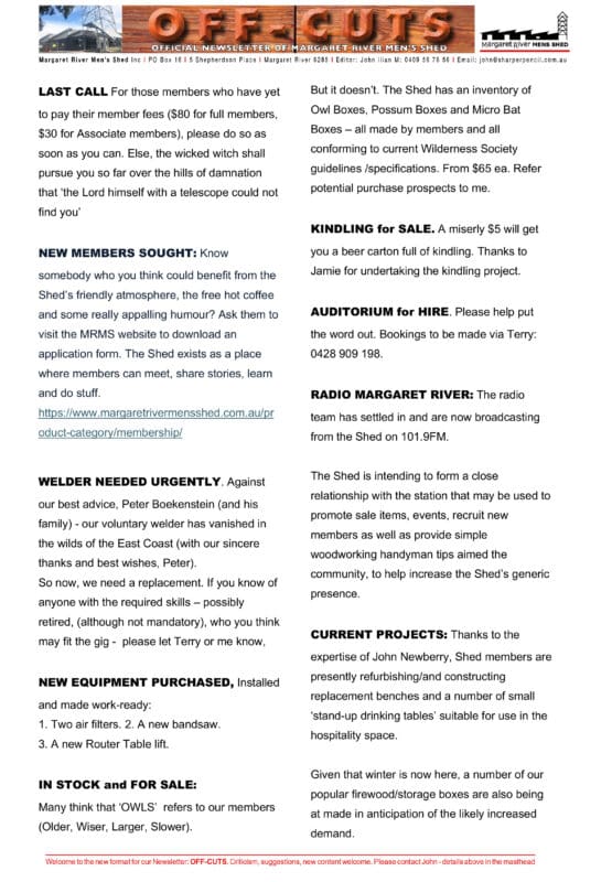 Off-Cuts May 2025 Newsletter 1